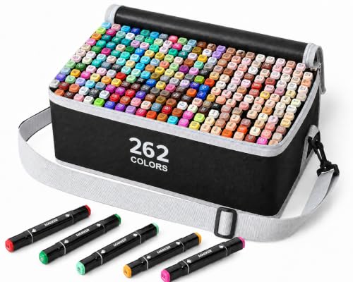 Oasisgalore 262 Colors Alcohol Markers Dual Tips for Artists, Drawing Coloring Markers Set Box Highlighters Sketch Pen for Kids, Color Pens Outline Marker Pens (268PCS)