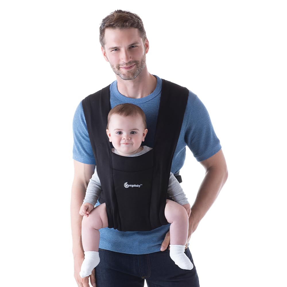 ErgobabyEmbrace Baby Carrier Newborn to Toddler - Breathable Baby Carriers for Summer - Cozy Essentials (7-25 Pounds), Ponte Knit, Pure Black