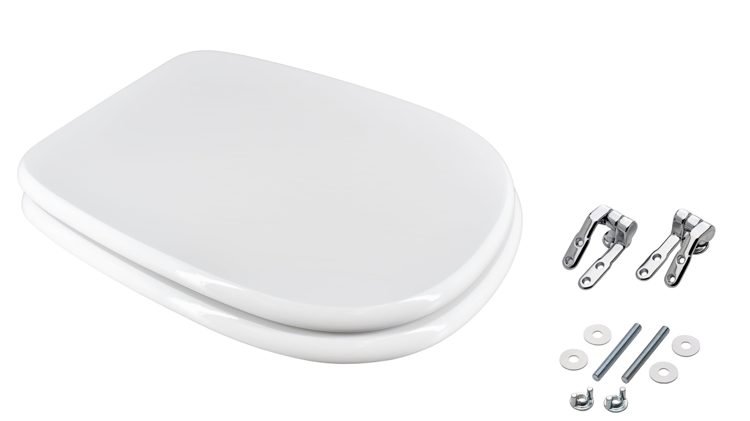 Copriwater in MDF, serie Tesi della Ideal Standard, Bianco con cerniere in ottone cromato.