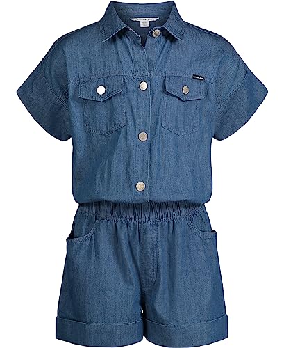 Calvin Klein Girls' Short Sleeve Lightweight Denim Romper, Medium Chambray, 16 #TOP11