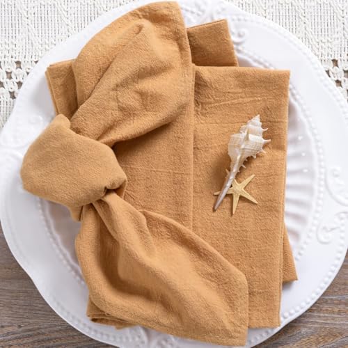 Image of MLMC 8 Pack Caramel Cloth Napkins Rustic Washable Cotton Linen Napkins Set of 8 17 inchx17 inch Reusable Dinner Napkins Cloth for Wedding Party Bridal Shower Everyday Use Gathings Decor