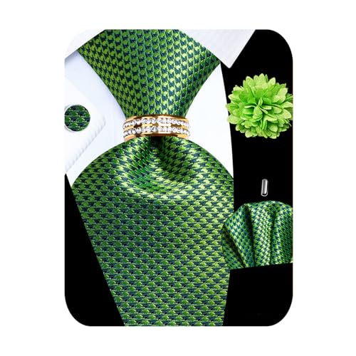 Image of 5PCS Mens Silk Tie, Pocket Square, Cufflinks, Drilled Tie Ring and Lapel Pin Set for Wedding Groom Party