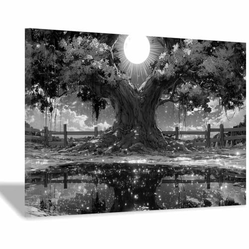 Poster Noir Et Blanc Vue Sur Le Banian Nocturne Tableau Toile Cadre