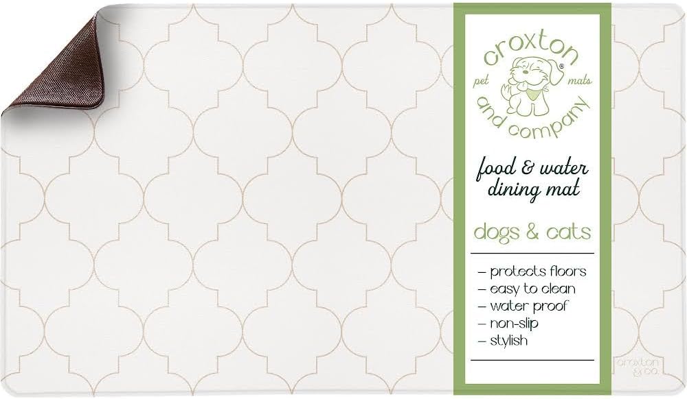 CROXTON & CO. Non-Slip Faux Leather Pet Feeding Mat for Dog Bowls | Large Bowl Mat for Food and Water | Durable, Easy-to-Clean Pet Food Mat for Floors | Size: 16.5"x28"