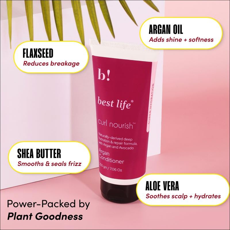 Image of Best Life Moroccan Argan Oil Hair Conditoner for Dull, Damaged, Dry & Frizzy Hair 200 gm, Moisturize & Strengthen Curly & Wavy Hair For Women & Men, No Parabens & Sulphates, No Harmful Chemicals