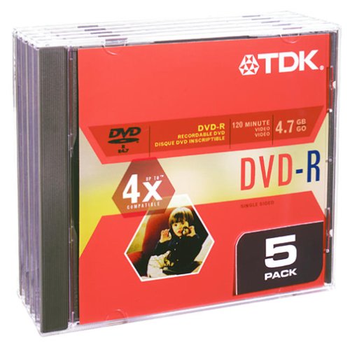 DVD+R 4.7GB 4X Recordable Media with Jewel Cases (5-Pack, DVD+R47CBXS5)