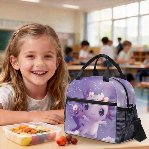 Bolsa de almuerzo de ajolote morado infantil para el picnic del colegio 4