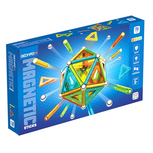 GEOMAG - Lot de 70 Blocs magnétiques pour Enfants et Adolescents géométriques avec Barres et Carreaux magnétiques Effet gemme, Jeux pour Enfants de 5 Ans et Plus, Jeu STEM éducatif pour Cadeau
