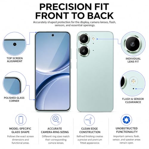 Image of FIRST MART Tempered Glass for Redmi Turbo 5 5G with Green Camera Ring Guard & Installation Kit | HD Clear Edge-to-Edge Screen Protector, Scratch Resistant, Case-Friendly | Pack of 1