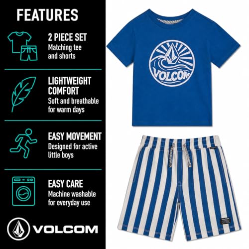 Image of Volcom Toddler Baby Boy Shorts Set - 2 Piece Short Sleeve Graphic Tees and Shorts Infant Toddler Little Boys Summer Outfits