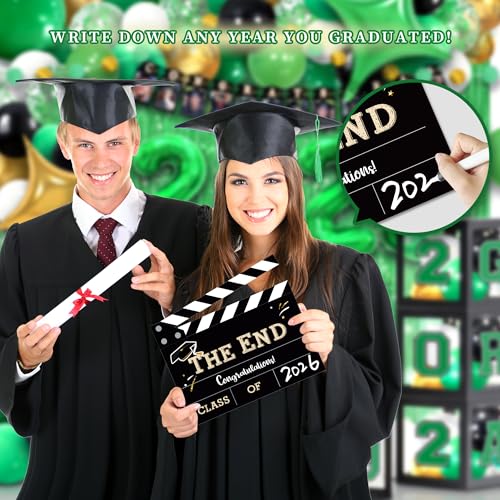 Image of Party Spot！2026 Green and Gold Graduation Party Decorations,124 PCS Graduation Decorations Class of 2026,4 PCS Balloons Boxes with LED Light String & Letters 2026 GRAD So Proud of You