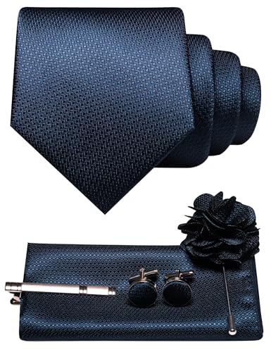 Image of JEMYGINS Mens Tie and Lapel Pin Necktie Pocket Square Cufflinks and Tie Clip Sets for Business Casual 5PCS