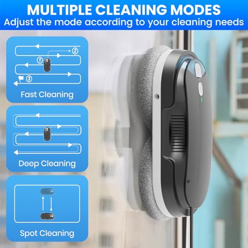Image of Window Cleaning Robot - Double Helix 4800-6400Pa Suction, Dual Ultrasonic Spray, 85ml Tank, Edge Detection, Anti-Drop, 3 Cleaning Modes for Streak-Free Glas