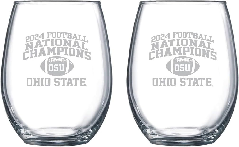 Ohio State Buckeyes 2024 National Championship Satin Finish Wine Glass Set, Official Logo Beverage Glasses, Collectible Fan Drinkware Set of Two 15 oz