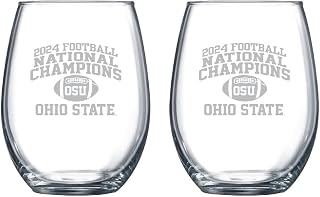 Ohio State Buckeyes 2024 Officially Licensed National Championship Satin Finish Wine or Beverage Glass Set of 2, 15 oz