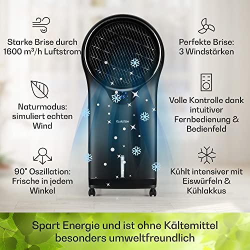 Klarstein-Mobiler-Luftkuehler-4-in-1-Air-Cooler-Leiser-Ventilator-Luftbefeuchter-Nachtmodus-Klimageraet-ohne-Abluftschlauch-Mobiles-Klimageraet-mit-Wasserkuehlung-55L-1695mh-Pechschwarz-Silber