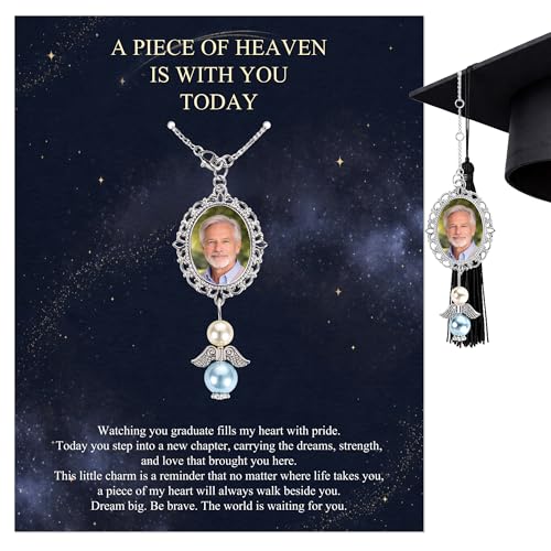 CENTOLEO Graduation Memorial Tassel Charm 2026 Graduation Tassel Photo Charm with Angel Wings Graduation Cap Picture Charms Accessories Meaningful Graduation Gift for Her Class of 2026