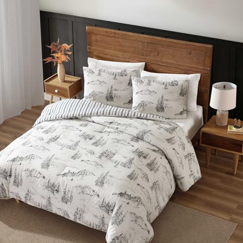 Image of Eddie Bauer - Full /Queen Comforter Set, Reversible Bedding with Matching Sham(s), Super Soft and Cozy Home Decor (Rocky Mountain Cabin Grey, Queen)