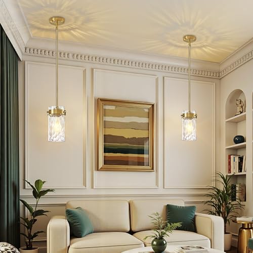 Vaziden Hammered Glass Pendant Lighting for Kitchen Island 2 Pack, Modern Brushed Gold Pendant Light Fixtures 4.72", Adjustable Ceiling Pendant Light for Kitchen Island Dining Room Hallway by Vaziden - Used condition - Image 8