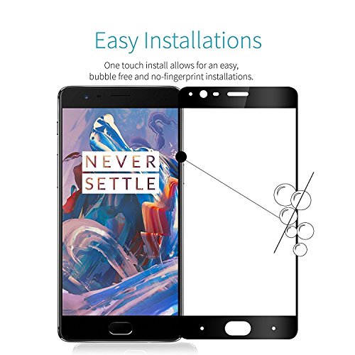 Image of premium tempered glass for oneplus 3 / oneplus 3t screen protector [11d] - full hd, shatterproof, anti scratch screen guard for one plus 3 / one plus 3t (black edition) full screen coverage (except edges)