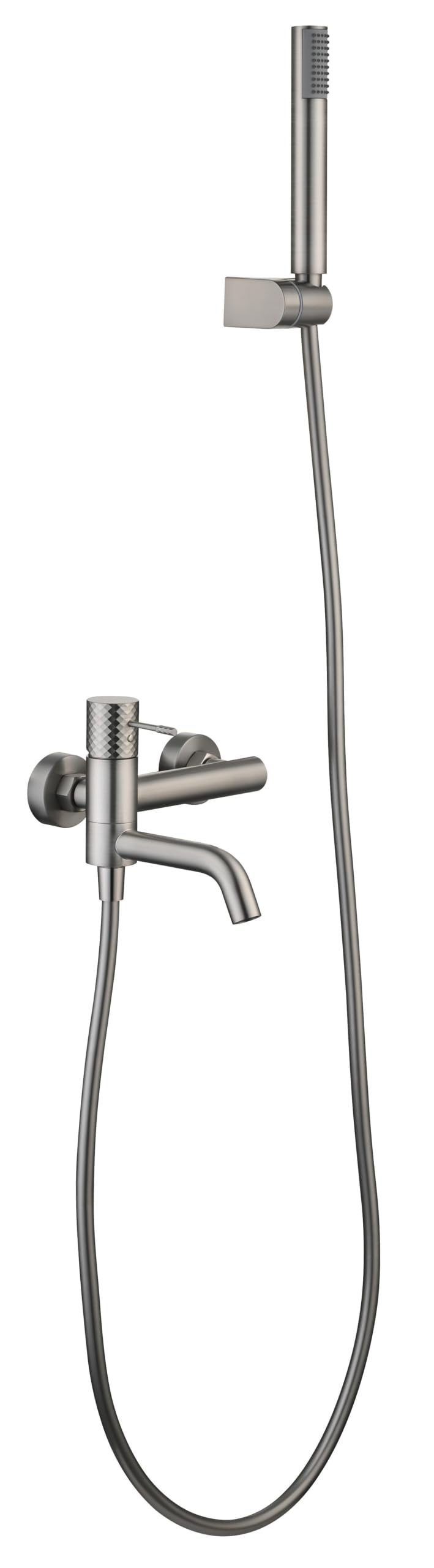 IMEX - Miscelatore Monocomando per Vasca e Doccia in Nichel Spazzolato | Miscelatore a Parete con Supporto per Soffione Doccia e Tubo Flessibile | Rubinetti in Ottone e Acciaio Inox | Serie Genoa