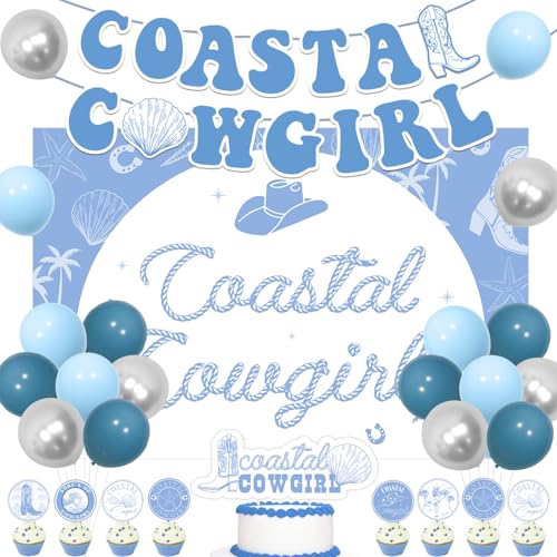 Décoration EVJF coastal cowgirl pour éviter les décors fades avec fond photo bleu argent