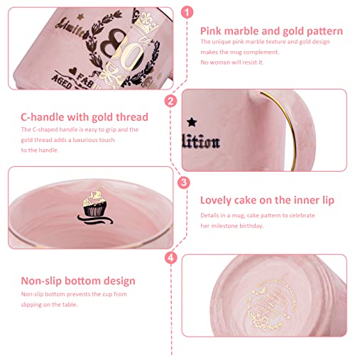 80th Birthday Gifts for Women, 14oz Gold Pattern Coffee Mug, Fabulous 80 Limited Edition, Microwave Dishwasher Safe, Unique Gift for Mum, Best Friend, Wife, Sister, Coworker, Beautifully Gift Boxed - Image 2