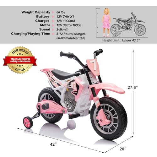 Image of JOYLDIAS Kids Motorcycle, 12V7A Battery-Powered Ride On Motorcycle for Kids