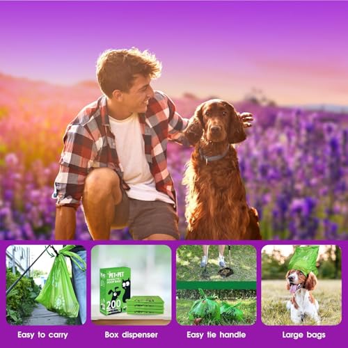 Image of Pet N Pet 200 Counts Lavender Scented Dog Poop Bags with Tie Handles, 41% Plant Based & 59% PE Poop Bags for Dogs, Extra-Thick Doggie Poo Bag, Pet Waste Bag