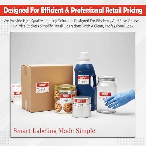 Image of GLUN Self-Adhesive MRP Price Stickers for General Use, 2000 Sticker Roll Size 38x25mm, Price Tags with Large Blank to Print or Write Pricing for Retailers