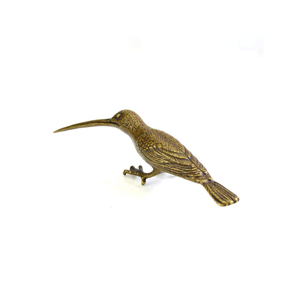 WZ YDTH Antique Solid Copper Long Mouth Bird Small Statue Ornaments Classical Brass Animal Woodpecker Figurines Home Desk Decorations