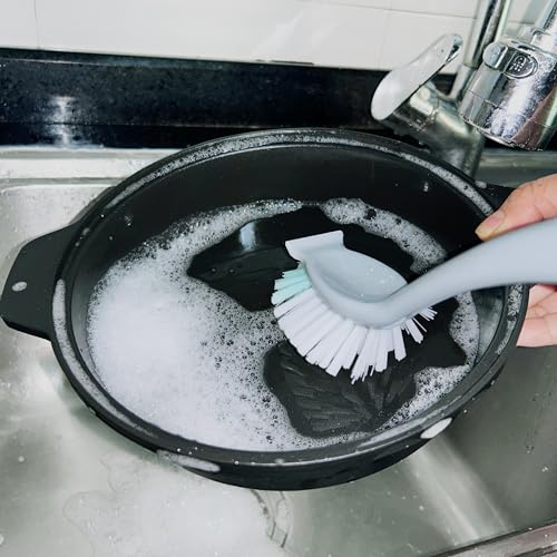 Image of Dish Brush with Handle, 4 Pack Kitchen Scrub Brushes for Cleaning, Dish Scrubber with Stiff Bristles for Sink, Pots, Pans