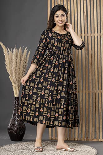 Image of Vinny's Creation Women's Cotton Maternity Kurti | Floral Printed Feeding Kurta with Hidden Zipper | Stylish Pregnancy Gown & Nursing Dress for Womens