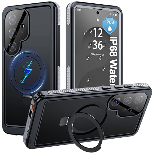ANTSHARE IP68 Waterproof Case for Samsung Galaxy S25 Ultra [2025] - with Kickstand - MagSafe Compatible Built-in Screen/Lens Protector - Shockproof Full Body Protection for Swimming/Outdoor Black