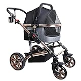 Versátil: Este cochecito puede utilizarse como portabebés o como asiento para el coche. El asa del transportín es ajustable. Se pueden utilizar dos correas elásticas para fijar el compartimento de la mascota en el asiento del coche para garantizar la seguridad.