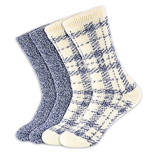 Hot Feet 2 Pack Warm Cozy Thermal Socks For Women - Thick Insulated Crew For Cold Winter Weather. Denim / Buffalo Plaid #TOP1