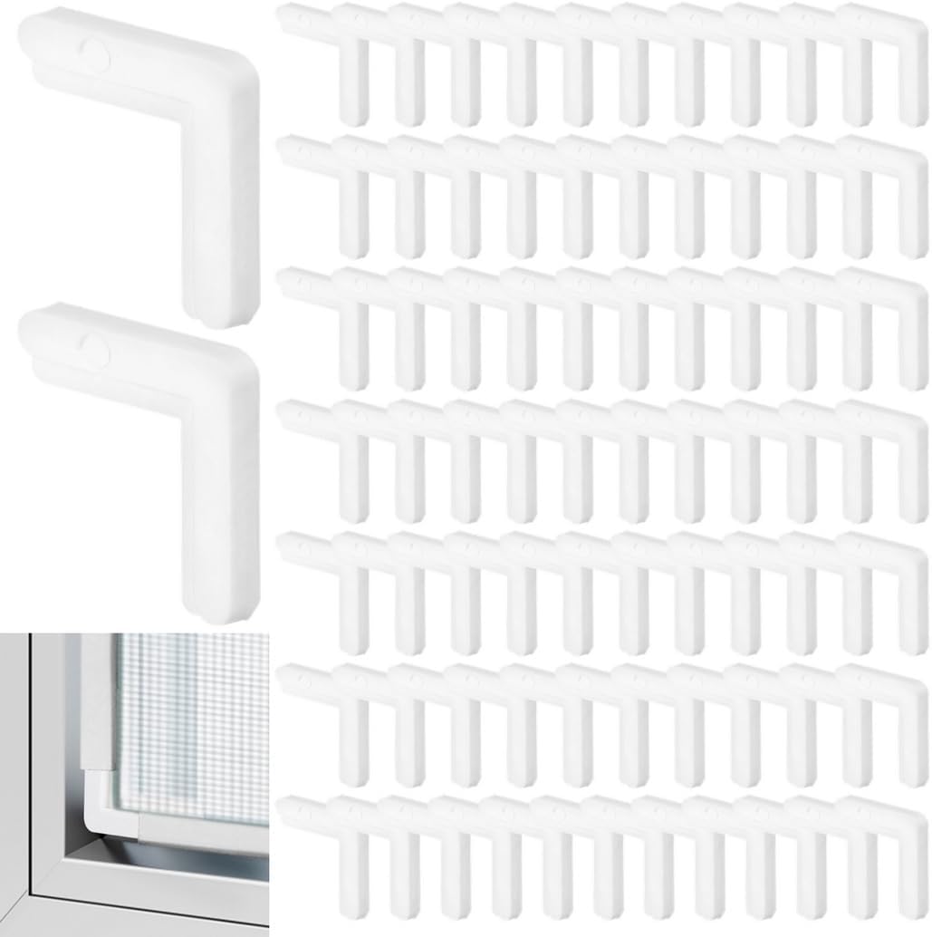 80 Pcs Window Screen Frame Corners, White Mobile Home Plastic Screen Corners for 5/16In X 3/4In Frames, Repair Replacement Parts