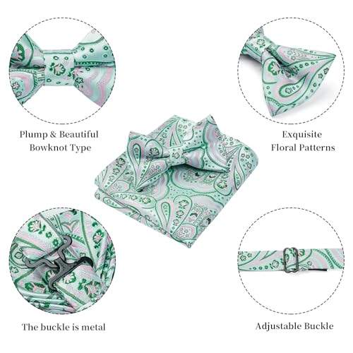 Image of HISDERN Bow Ties for Men Paisley Floral Pre-tied Bowtie Pocket Square Set Men's Formal Bow Ties Wedding Party