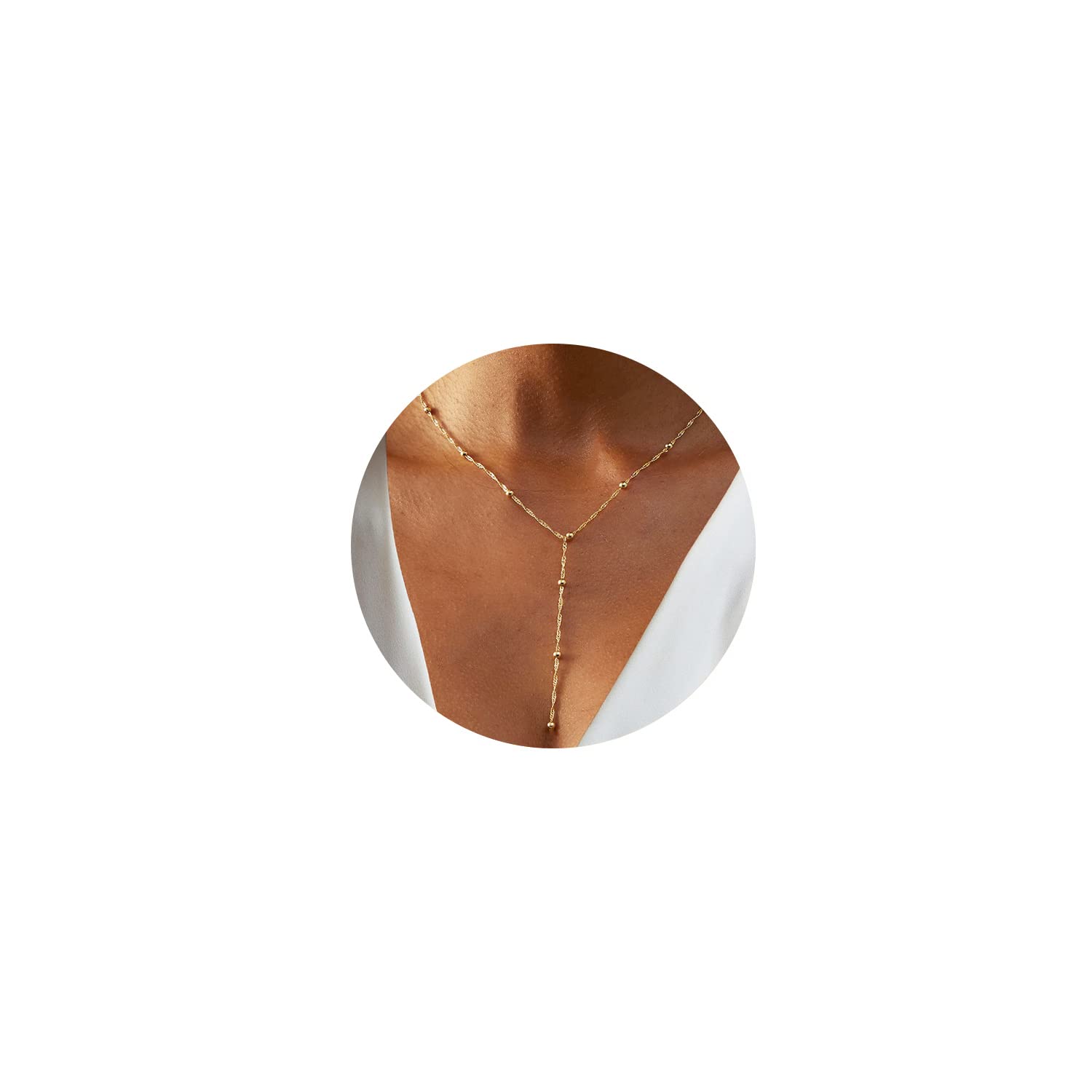 FUNEIA Long Gold Necklace for Women Gold Y Necklace for Women Dainty Pearl Cubic Zirconia Pendant Drop Lariat Necklace