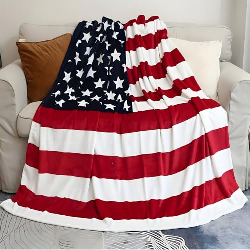 Plaid Couverture Polaire en Flanelle Drapeau Américain, Patriotique, pour Femmes Hommes - 200X220 Cm Confortable Lavable, Plaid Tendance Patriote, Pour la Maison, Lit,...