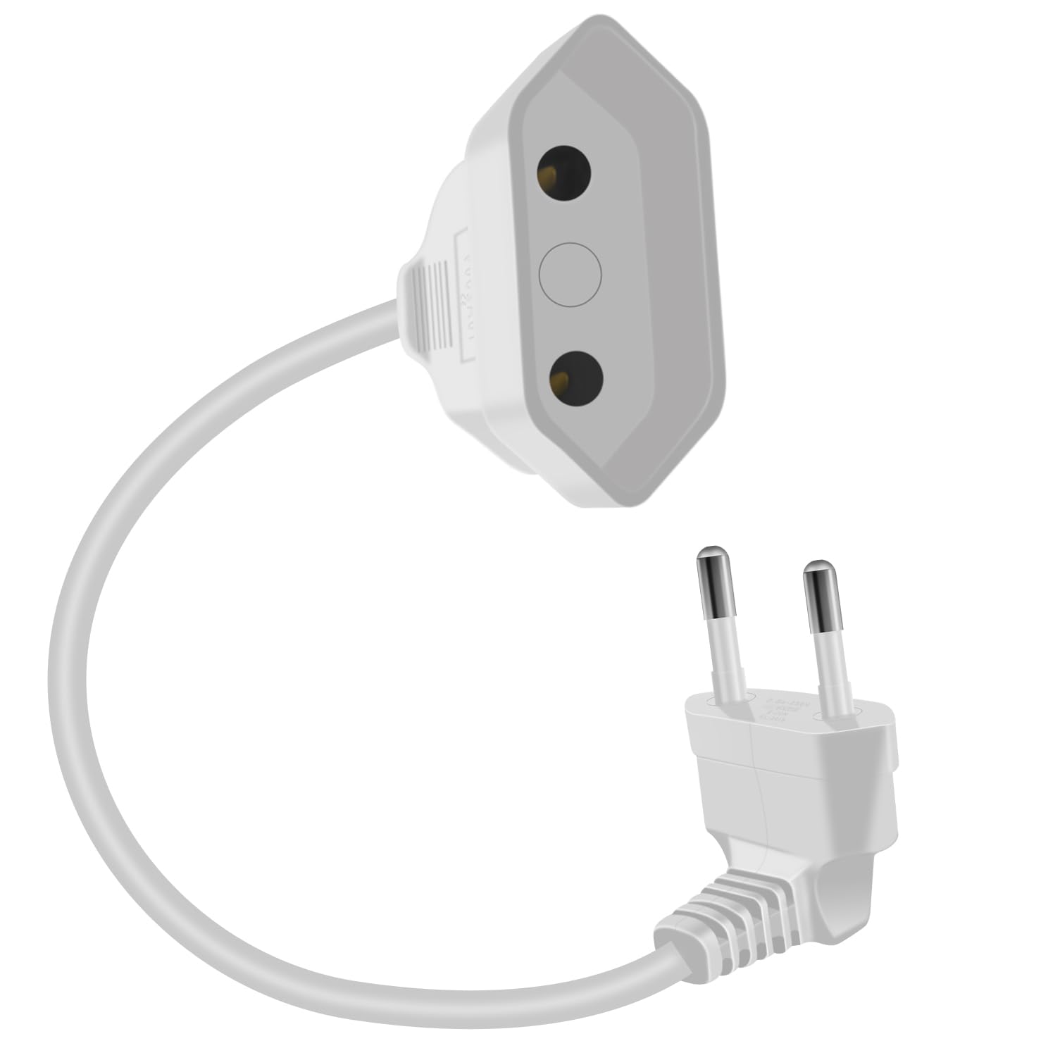 Przedłużacz z wtyczką europejską 90 stopni 2,5 A 250 V Krótki przedłużacz z wtyczką europejską, do urządzeń gospodarstwa domowego, komputerów, monitorów telewizyjnych (Biały, 0,6 m)
