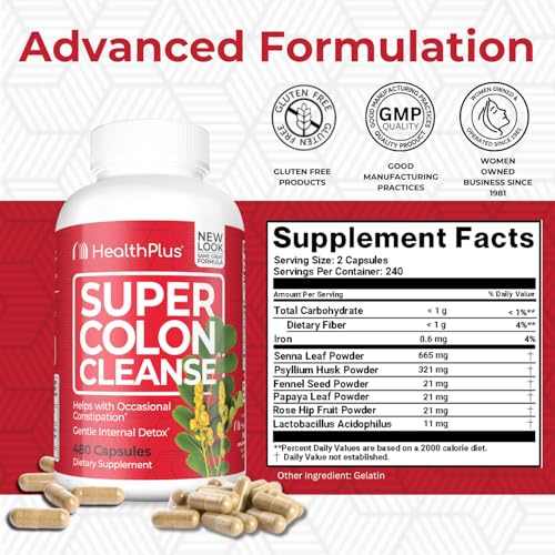 Health Plus Super Colon Cleanse: 10-Day Cleanse -Detox 12 Cleanses, 480 Capsules - Image 3