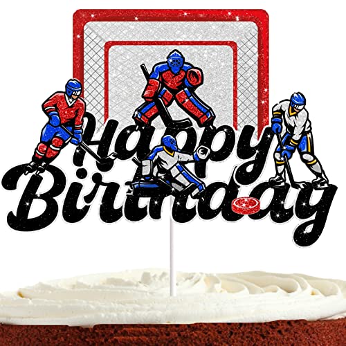 Hockey Cake Topper For Boys Men Girls Ice Hockey Birthday Party Supplies Pick For Him Her Sport Hockey Ball Party Decorations Glitter Ice Hockey Birthday Cake Decorations #TOP22