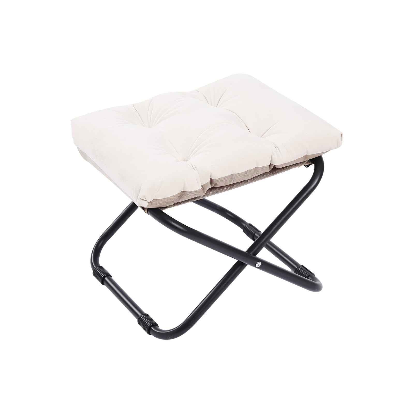 LITA Folding Upholstered Footrest Stool with Straight & Square Shape, Beige