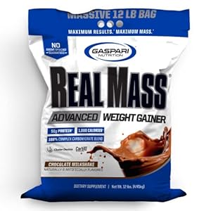 Gaspari Nutrition Real Mass, Advanced Weight Gainer, High Protein, Gycofuse Carbs, and Creatine Monohydrate, Modern Formulation for Mass (12 Pounds, Chocolate Ice Cream)
