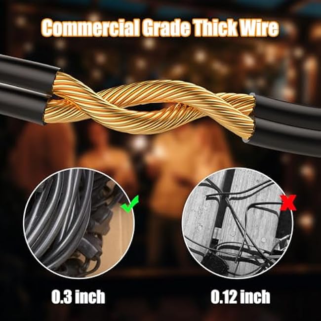 Lakumu Outdoor String Lights 96FT(48¡Á2), Commercial Grade Heavy Duty Patio Lights with Dimmable S14 Shatterproof LED Bulbs, Linkable Waterproof Bistro Lights for Outside Deck Backyard Cafe Market