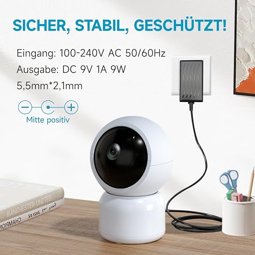 Netzteiladapter 9 V 1 A 9 W 1,8 m, AC-DC-Schaltadapter (Eingang 100 – 240 V, Ausgang 9 Volt 1 A), DC 9 V 5,5 x 2,1 mm Transformatorstecker zur Wandmontage, CE-gelistet