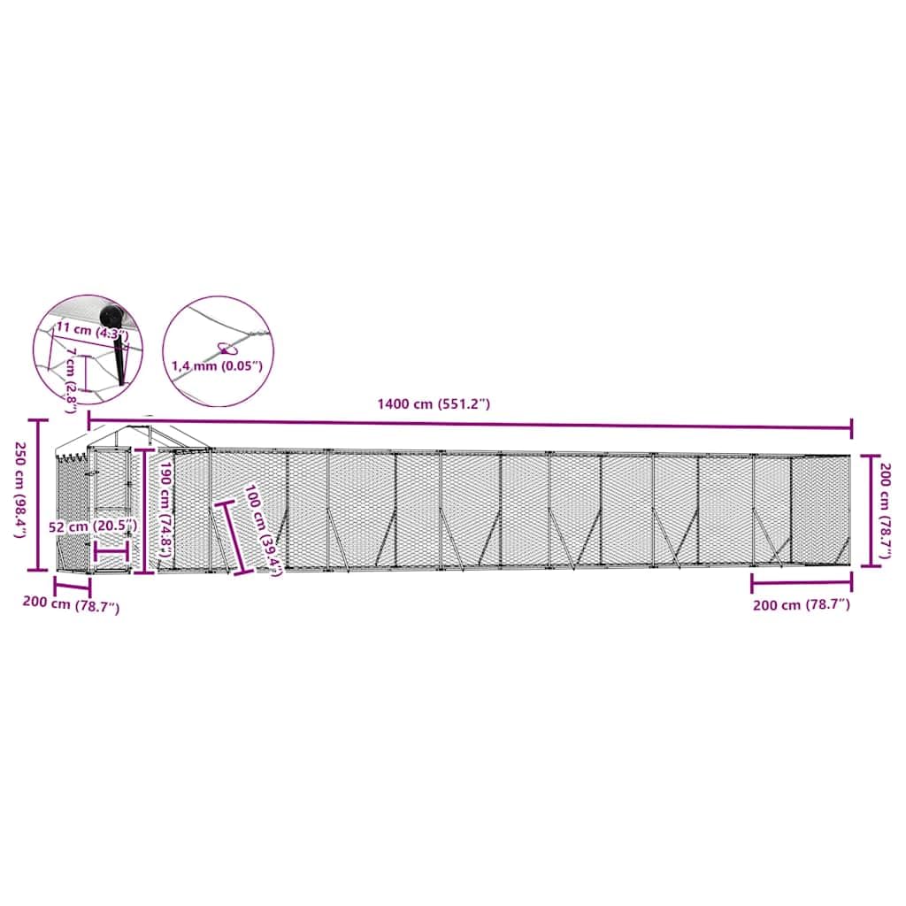 Cuccia Cani Esterno Tetto Argento 14x2x2,5 m Acciaio Zincato