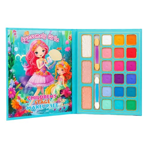Image of Shaktism 18 Color Multi-functional Book-shaped Makeup Kit, Matte Eyeshadow, Lip Gloss, Highlighter, Blush, Contour Palette for Girls Age 4-12, Non-toxic, Washable with Folding Case (IG3273)