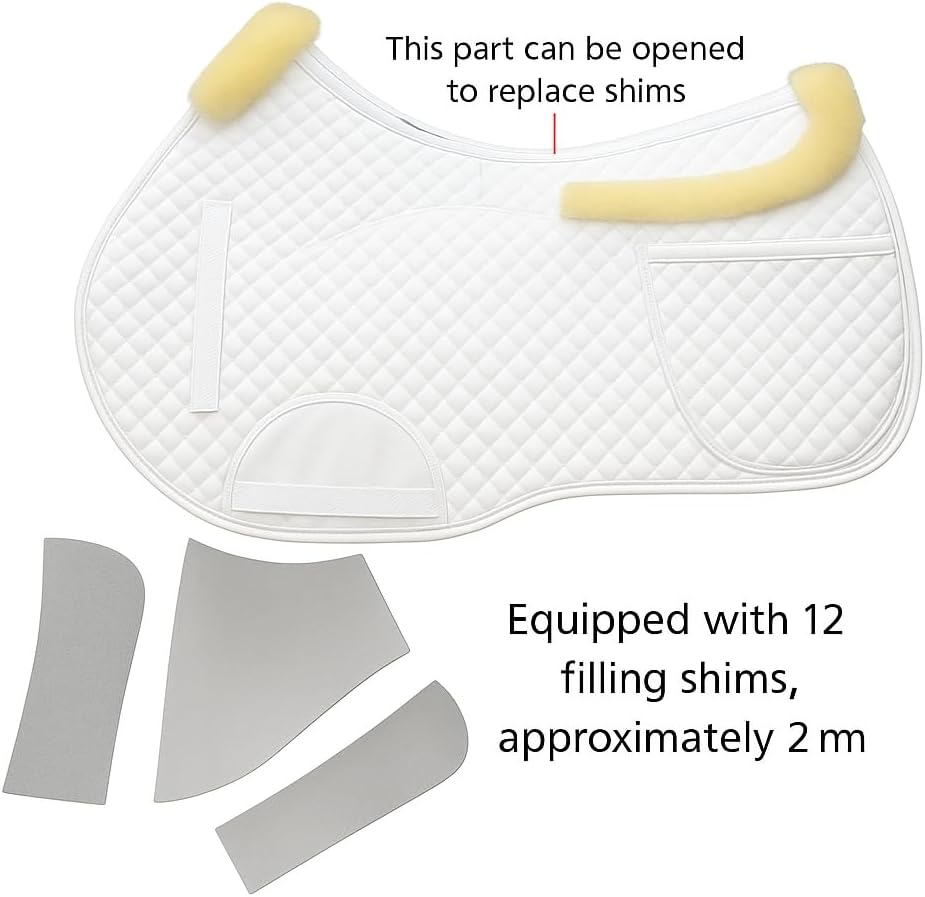 Universal English Saddle Pad with Adjustable Shims, Faux Shearling Trim, Plush Faux Wool, 3D Cooling & Non-Slip Tech. Ideal for Dressage, Jumping & Training. Machine Washable